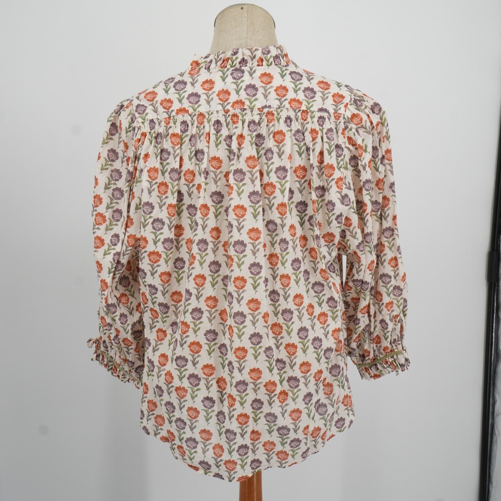 Sundance Ashton Floral Drape Top M Cream Orange Boho Ruffle Neck Cotton Top - Picture 8 of 10